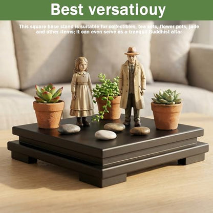 Lemecima 2 Pcs Square Wooden Display Stand, 6.7 x 6.7 x 2 Inch Pedestal Riser Base for Vases, Teapot, Trophy, Collectibles, Aquarium, Lamp, Home & Office Decoration（Black）
