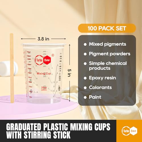 20oz Resin Mixing Cups - [Easy-Separate Design] 100 Pack Graduated PP Plastic Mixing Cups for Epoxy Resin, Paint & Automotive - Includes 100 Stir Sticks, Calibrated Ratios 2:1 3:1 4:1, ML & OZ - color: 20OZ-100PACK-CLEAR