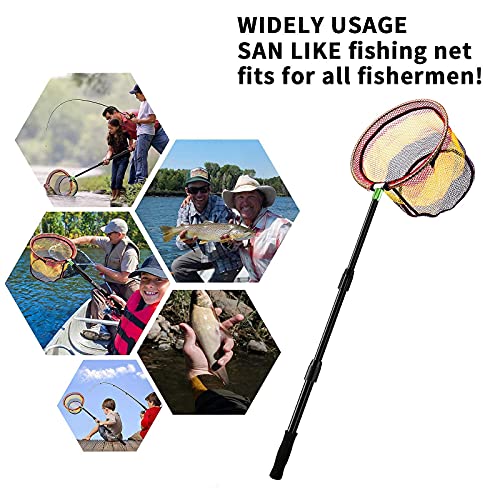 SANLIKE Kids Fishing Net with Telescopic Pole Handle 50.4in Rubber Coated Nylon Mesh Fish Landing Net for Easy Catch Release, Non-Slip EVA Grip for Freshwater or Saltwater