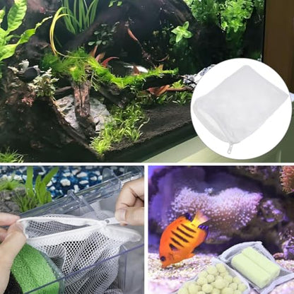 10PCS White Mesh Aquarium Filter Bags Aquarium Filter Media Bags with Zipper for Activated Carbon 5.9 x 7.8 inches for Pools and Ponds