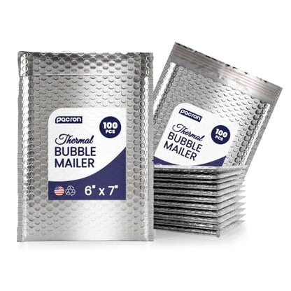 100-Pack Insulated Silver Thermal Bubble Mailers 6 x 7 - Waterproof Metallic Foil Self-Sealing Padded Envelopes for Cold Shipping, Perishables, Food, Cosmetics, Pharmaceuticals - size: 6 x 7 | 100 Qty