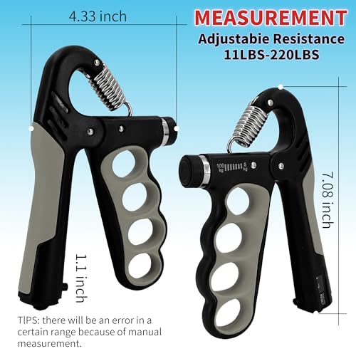 Senston Grip Strength Trainer 2 Pack, Adjustable 11-220lbs with Counter | 2-Pack Set / 11-220 lbs Adjustable / Auto Rep Counter / Four-Finger Design / Non-Slip Grip - color: Grey