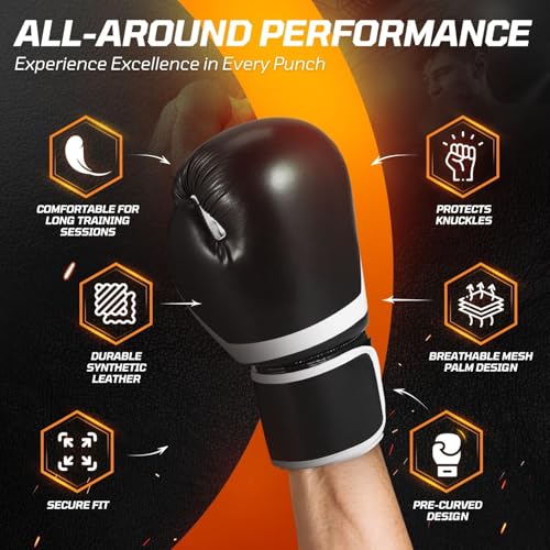 Flexzion Boxing Sparring Training Gloves Pro Muay Thai Kickboxing Heavy Bag Punching Mitts Wrist Wrap Full Contact Combat Sport Protective Hand Gear Martial Art Supply for Women & Teens, 10Oz - color: Black