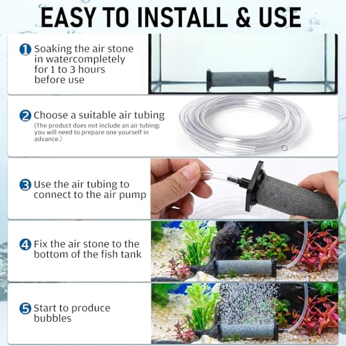 Nuanchu 12 Pack Aquarium Air Stones 5 Inch Fish Tank Air Stone Cylinder High-Temperature Sintered Ceramic Pump Bubble Diffuser Release Tool for Outdoor Small Pond Garden Circulation System