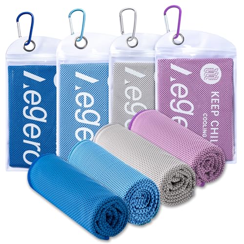 4Pack Cooling Towel 40"x12" Cooling Neck Wraps,Soft Breathable ChillyTowel | IceTowel, Microfiber Towels for Yoga, RunninGym, Camping, Fitness, Workout & More Activities - color: Light Blue/Grey/Purple/Deep Blue