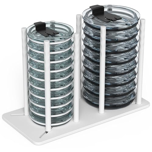 Adjustable Tumbler Lid Organizer - Holds up to 16 Lids, Disposable Cup and Lid Holder, Baby Bottle Drying Racks, Mason Jar Lids Holder,Clutter-Free Kitchen Cabinets,ABS Plastic
