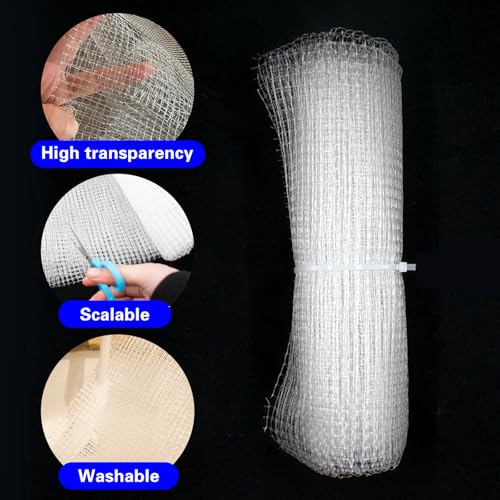 3.28 x 6.56 ft Clear Mesh Netting with 8 Traceless Screws, Plastic Cuttable Fish Tank Anti-Jump Protective Lid, Air Screen Net for Aquarium Covering
