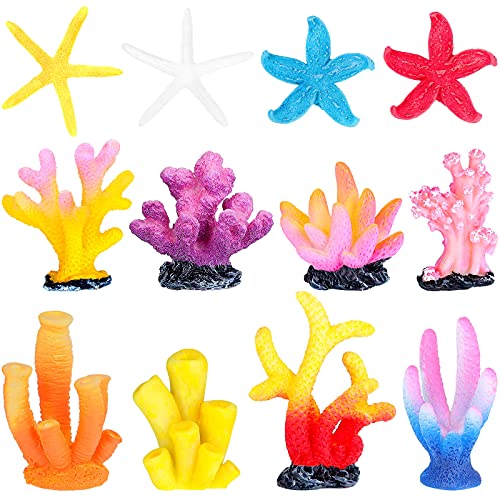 12 Pieces Fake Coral Plant Aquarium Decorations Fish Tank Ornament Decor Artificial Polyresin Colorful Coral Reef Decoration Accessories for Betta Fish Tank Aquarium Landscape(Lovely Style)
