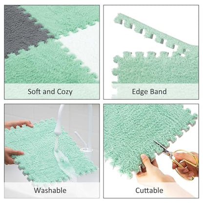 Amylove 36 Pc Foam Interlocking Carpet Tiles,White, Gray, Mint Green - color: White, Gray, Mint Green