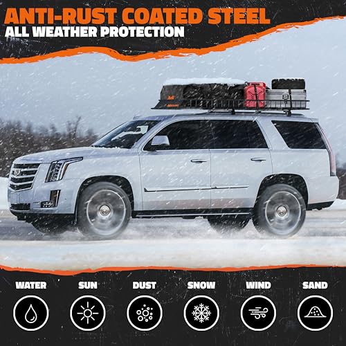 Mockins 90"x50"x6" XXL Heavy Duty Roof Rack Cargo Basket 2-Size Extendable | 250 Lbs Cap Steel Luggage Carrier for Car Rooftop Set w/ Straps| All-Weather Roof Cargo Carrier for SUV, RV, & Large Vehicles - size: Basket: 90"x50"x6"