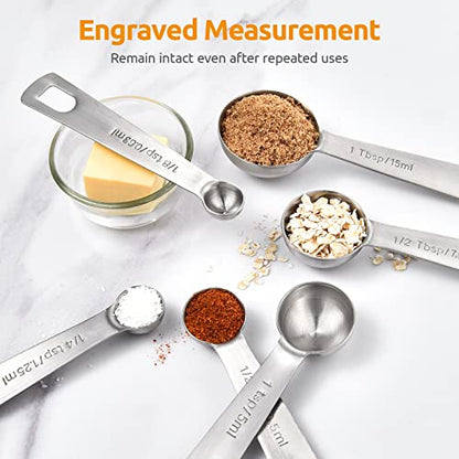 U-Taste 18/8 Stainless Steel Measuring Spoons Set: 7 Piece - 1/8, 1/4, 1/2, 3/4 tsp, 1 tsp, 1/2 & 1 tbsp for Dry & Liquid Ingredients