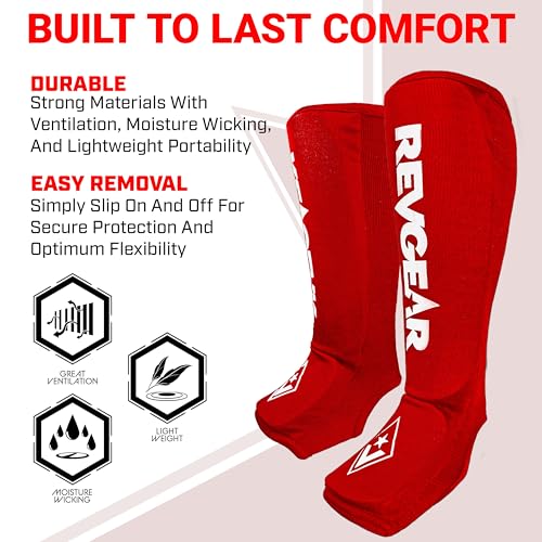 Revgear Dominator Muay Thai Shin Guard, MMA, Kickboxing. Cloth with Instep - color: Red, size: XX-Large