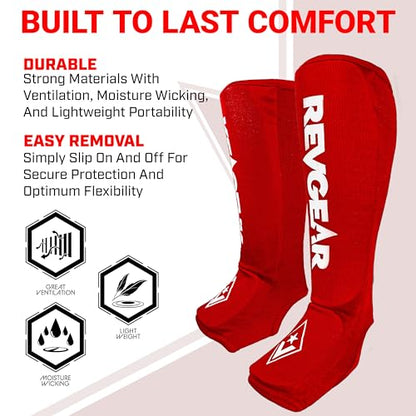 Revgear Dominator Muay Thai Shin Guard, MMA, Kickboxing. Cloth with Instep - color: Red, size: Large