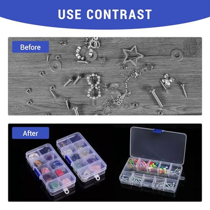 4 PCS 10 Grids Plastic Organizer Box with Dividers, Small Clear Tackle Container, Candy Large Bead Compartment