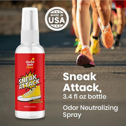 Good Salt Life Sneak Attack, Scent Neutralizing Spray for Sneakers, Gym Bags & Sports Gear, Natural & Fragrance-Free, Made in the USA, 3.4 Ounce Bottle