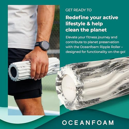 Oceanfoam Ripple Travel Foam Roller (11" x 3.35") Firm Mini Foam Roller for Physical Therapy, Deep Tissue Massage, Back Pain - High Density, Ergonomic Wave Textured - Yoga, Exercise (Black Marbled) - color: Black Marbled