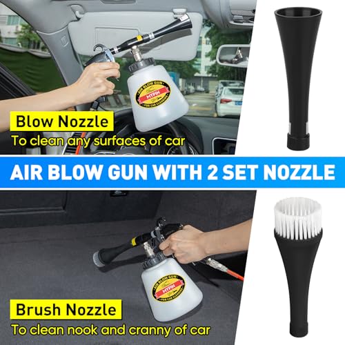 MYPIN Car Cleaning Gun Kit, 6-9.2Bar, High Pressure Air Blow Gun with 2 Set Nozzle, Interior Car Cleaning for Vehicle Upholstery Carpet Seat - color: Black, with Bottle