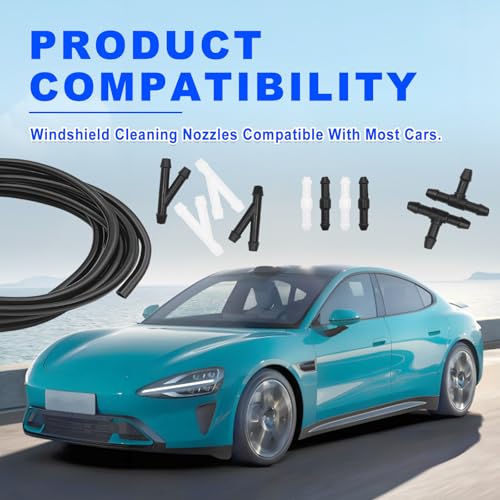 4 Meter Universal Car Windshield Washer Hose Tube Replacement Kit with 12 Connectors for Windshield Wiper Jet Nozzle Repair and Glass Washing System Maintenance