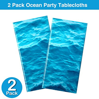2 Pieces Ocean Waves Plastic Tablecloth 54 x 108 Inch Ocean Table Cover Water Print Table Cover Sea Tablecloth Blue for Beach Pool Birthday Party Decoration Shower Supplies - size: 54 x 108 Inch (Rectangular)