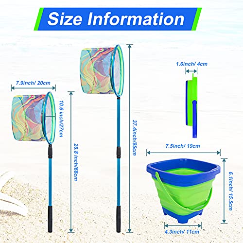 Kids Fishing Net, 2 Pack Telescopic Landing Nets with Aluminum Pole Handle, Collapsible Bucket Sand Pail, Butterfly Net, Fishing Net for Youth, Outdoor Playing - color: 2 Pack Blue