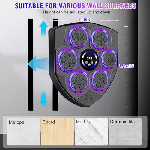 YORWHIN Smart Music Boxing Machine for Adults and Kids, Bluetooth Boxing Equipment with Boxing Gloves, Wall Mounted Electronic Punching Machine for Home Gym Workout Indoor - style: Shield