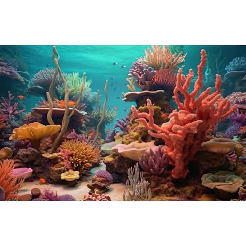 Underwater Coral Reef Fish Tank Background Tropical Ocean Aquarium Background Under The Sea Scene Marine Life Sunbeams Terrarium Backgrounds Colorful Sea Bed Reptile Tank Backgrounds 24x12in - color: Aqua_Brown, size: 24(W)x12(H)in