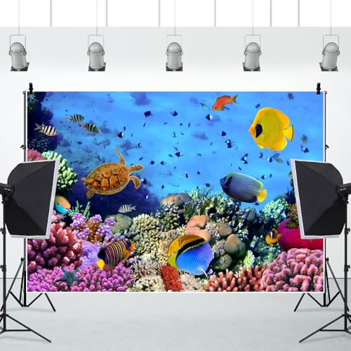 5x3ft Tropical Undersea Backdrop for Photography Under The Water Tropical Sea Coral Fish Sealife Background for Mermaid Theme Birthday Party Supplies Aquarium Decor Photo Shoot Props