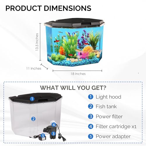 Koller Products 6.5-Gallon Aquarium Kit with Power Filter and LED Lighting, (AP650)