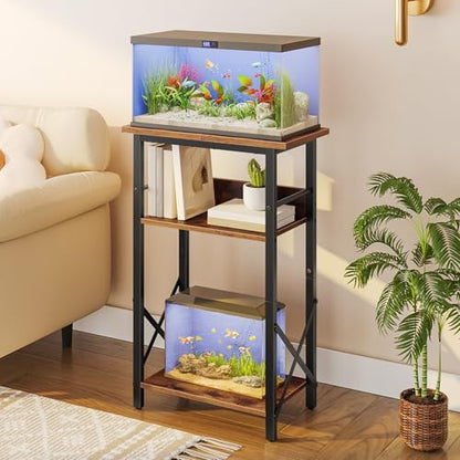 HOOBRO 10 Gallon Aquarium Stand and C Shaped End Table, 3-Tier Fish Tank Stand with Storage, Adjustable Side Table for Sofa, Couch Table That Slide Under, Storage Pockets, BF52FT01-BF77SF01