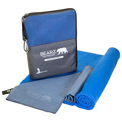 Microfiber Towel Set by BEARZ Outdoor. Microfiber Towels for Body, Workout Towel, Camp Towel, Yoga Towel, Sweat Towel, Microfiber Beach Towel, Travel Towel. Fast Drying & Compact. Free Face Towel - color: Navy Blue (2 Pack)