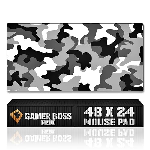 Gamer Boss - Gaming Mouse Pad - 48 x 24 Inches - 4mm Thick with Stitched Edges, Non-Slip Rubber Base, Premium Cloth Mousepad, Desk Mat for Laptop, Keyboard, Computer & PC (Mega, Camo) - color: Camo, size: 48" x 24"