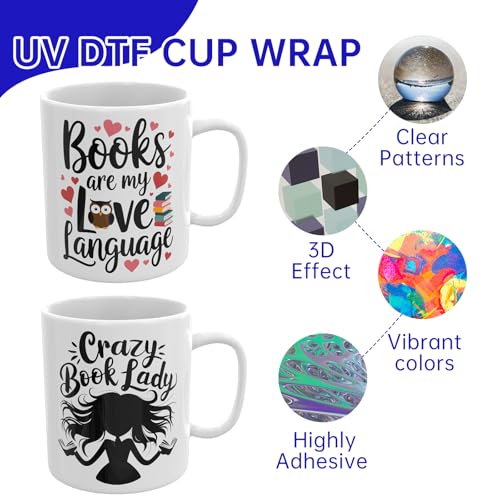 UV DTF Cup Wrap, 24 Sheets Book Lover Waterproof UV DTF Transfer Stickers for Glasses Cups Mug DIY Crafts