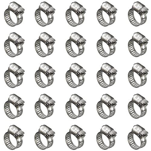 25 Pack Stainless Steel Hose Clamps, 1/2 inch to 3/4 inch Worm Gear Metal Hose Clamps for Pipe, Dryer Repair, Tubing and Fuel Line - size: 1/2" ~ 3/4"