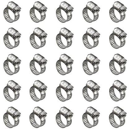 25 Pack Stainless Steel Hose Clamps, 1/2 inch to 3/4 inch Worm Gear Metal Hose Clamps for Pipe, Dryer Repair, Tubing and Fuel Line - size: 1/2" ~ 3/4"