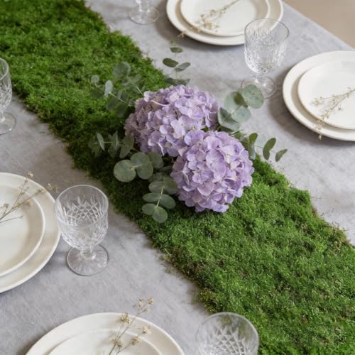 Artificial Moss Mat 19.7 * 78.7inches Green Moss Table Runner Fake Mossy Sheet Roll Waterproof Grass Carpet Blanket Christmas Fake Mossy Table Runner for DIY Fairy Garden Floral Wedding Decor