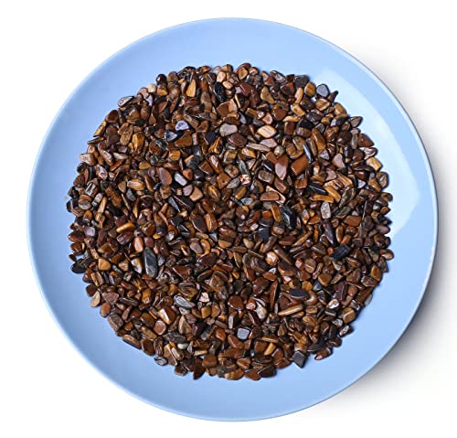 LAIDANLA Tiger Eye Crushed Stone Crystal Chips Bulk Natural Gemstones Healing Reiki Crystals Mini Quartz Vase Filler Aquarium Gravel 0.55lb - color: Brown-tiger Eye, size: 0.55 Pound-（0.28"-0.35"）