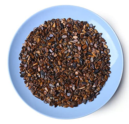 LAIDANLA Tiger Eye Crushed Stone Crystal Chips Bulk Natural Gemstones Healing Reiki Crystals Mini Quartz Vase Filler Aquarium Gravel 0.55lb - color: Brown-tiger Eye, size: 0.55 Pound-（0.28"-0.35"）