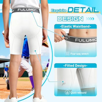 Boys Compression Shorts with Cup Pocket Base Layer Underwear