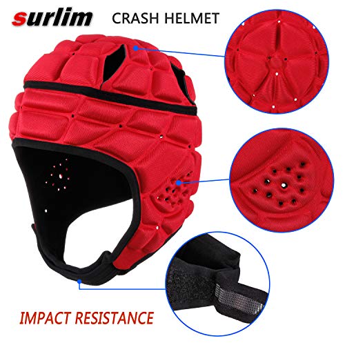 Surlim Soft Shell Flag Football Helmet for Youth, Rugby Scrum Cap Headgear - color: red, size: Medium