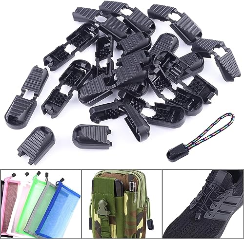 Anprola 50Pcs Plastic Cord Locks with 50Pcs Zipper Pull Tabs Cords Ends Tips Double Hole Spring Toggle Stoppers Fastener for Shoelaces, Drawstrings, Paracord, Bags, Clothing