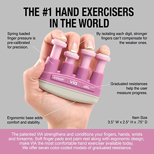 Prohands VIA Hand Exerciser, Finger Exerciser (Hand Grip Strengthener), Spring-Loaded, Finger-Piston System, Isolate and Exercise Each Finger - color: Pink - Via, size: 4 lb (Light Tension)