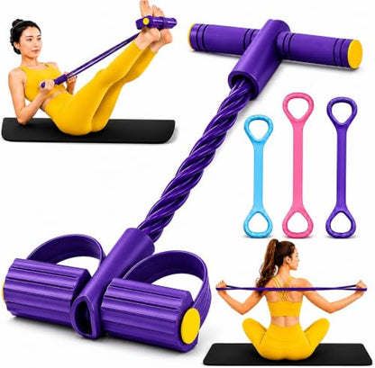 Upgraded 6-Tube Pedal Resistance Band Set with Handles & 3-Pack Figure 8 Exercise Bands, Multifunction Tummy Trimmer Sit Up Pull Rope for Full Body Home Gym Workout, Men Women Fitness Equipment