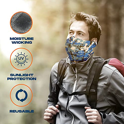 ARMORAY Face Mask Washable & Reusable Balaclava Neck Gaiter-Sun Protection Bandana Scarf Masks for Men & Women Hiking Fishing - color: Blue Camo