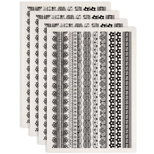 SUPERDANT 4PCS Lace Underglaze Paper Transfer 7 Style Lace Transfer Paper for Clay Ceramic Porcelain Under Glaze Transfers for Pottery Enamel Decals Black Underglaze Decal Papers Handcrafted Gifts - style: Lace
