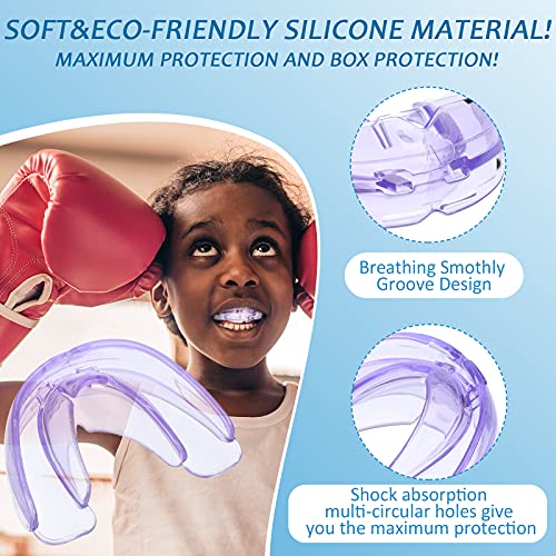 TOODOO 6 Pieces Youth Braces Mouth Guard with Cases, White, Purple, Blue - color: Transparent, Transparent Purple/ Blue