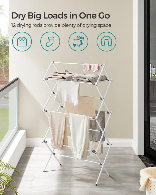 SONGMICS Foldable Clothes Drying Rack, 29.5 x 14.6 x 53.1 Inches - color: White, size: 29.5" W