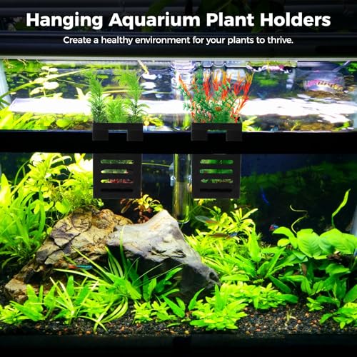 6PCS Aquarium Plant Holder with Hooks, Hanging Rimmed Tank Plant Pot Aquarium Planters Cups, Upgraded Aquatic Planter Cups for Fish Tank Aquaponic Planter and Aquascape Decorations (6)