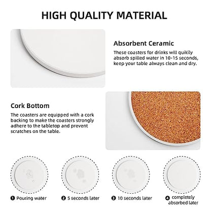 Coasters for Drinks Set of 6 Absorbent Ceramic Drinks Coasters with Holder Cup Mat Pad Fish Aquarium Decorative Coffee Cup Beverage Coasters for Tabletop Protection Home Decor
