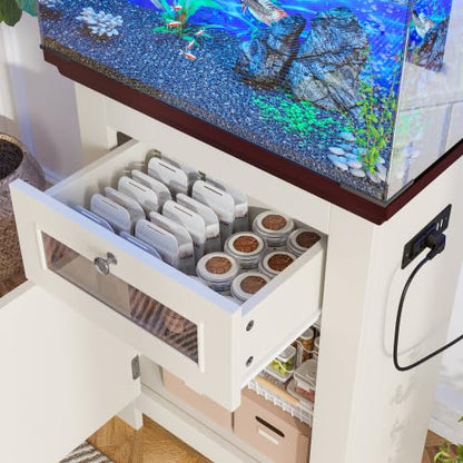 10-15 Gallon Aquarium Stand with Power Outlet (4 AC & 2 USB), Heavy Duty Fish Tank Stand with Adjustable Shelves, Storage Cabinet for Turtle Tank & Reptile Terrarium, 200LBS (10-15-Beige Brown) - size: 10-15-Beige Brown