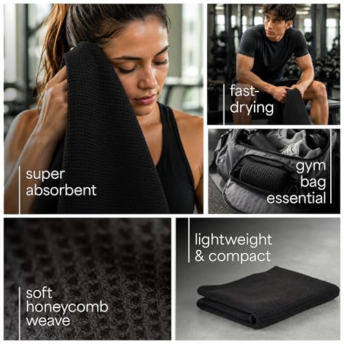 S&T INC. Microfiber Gym Towels, 3 Pack, 16" x 27", Honeycomb Black | Absorbent and Lightweight, Quick-Dry, Compact for Gym Bag, Yoga and Travel, Machine Washable - color: Honeycomb Black
